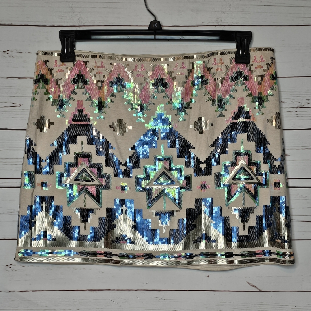 Express Sequin Embellished Aztec Design Mini Skirt - Picture 4 of 9